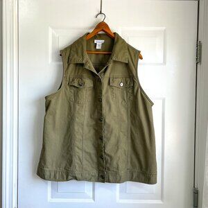 Avenue Plus Size Army Green Button Up Denim Vest Plus Size 18/20